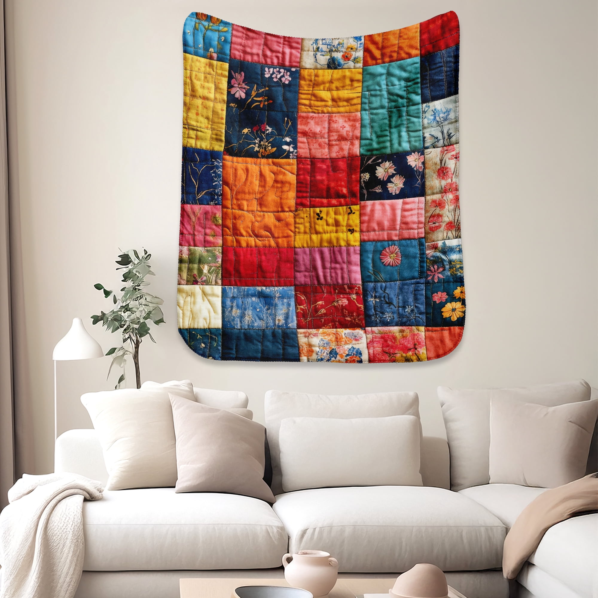 Sherpa Fleece Throw Blanket 30" x 40" Reversible Plush Fluffy Blanket, Double-Layer Super Soft Flannel Blanket for Sofa, Couch, Bed, Patchwork Floral Pattern