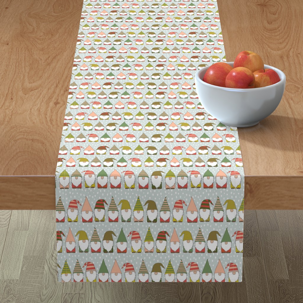 Table Runner Christmas Gnomes Holiday Gnomes Stripes Hats Beards Cotton