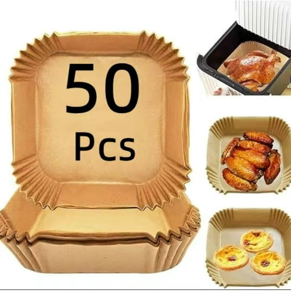 50PCS air fryer paper pad, square disposable paper pad, Air fryer baking paper, baking paper tray, outdoor camping barbecue portable Bakeware Utensils