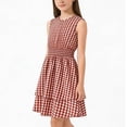 thumbnail image 4 of Girls Red Gingham Dress Sleeveless Tween Girls Smocked Ruffle Summer Casual Party Dress,Size 10-11 T, 4 of 9