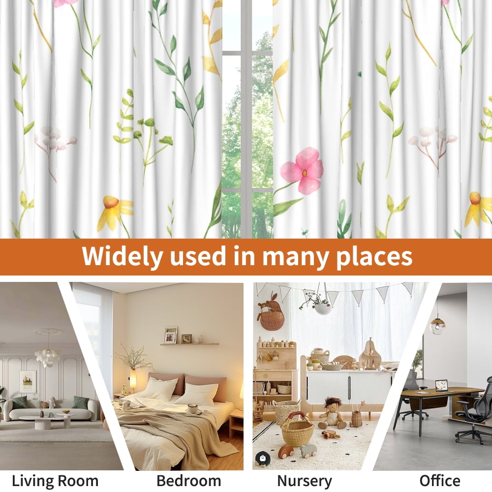 Lfeey Floral White Blackout Curtains, Blackout Washable Thermal, Rod Pocket Design, Bedroom Living Room Curtains, 52x96 Inches, 2 Panels