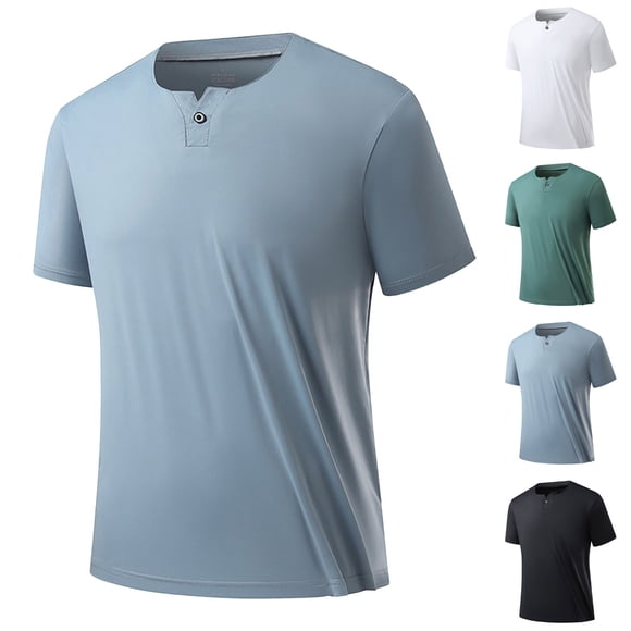 Txeol Mens Summer Casual Short Sleeve Henley T-Shirt Single Button Placket Plain v Neck Shirts Lightweight Round Neck Breathable Tshirt Weekly Deals,Mint Green,XXXL
