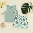 thumbnail image 2 of COMVALUE Boys Boho Sleeveless Tank Top Tropical Print Shorts Set 2 Piece Outfit (Green, 6-12M), 2 of 8