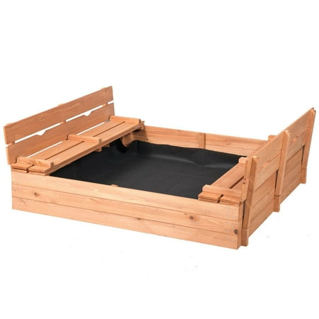 - Wood Sandbox With Covered Bench Seats Kids Play Sand for Sand Box Toys Outdoor