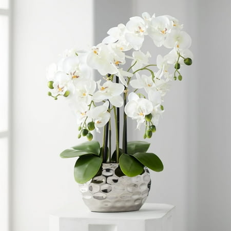 orchid silver faux pot ceramic phalaenopsis dahlia studios artificial flower arrangements accessories