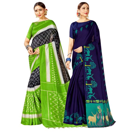 Pack of Two Sarees for Women Mysore Art Silk Printed Indian Diwali Sari || Wedding Gift Combo Saree