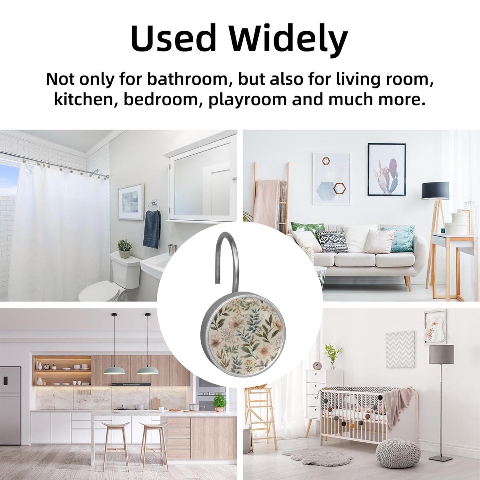 HemaKayy 12 Pcs Shower Curtain Hooks Bathroom Decorative Accessories Faded Floral Specimens