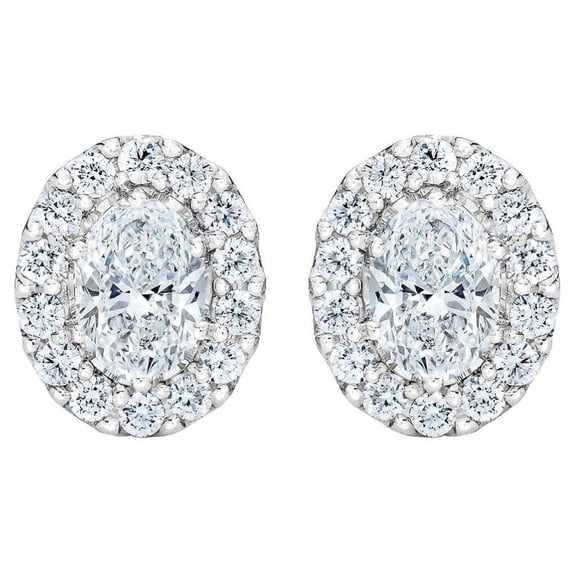 Pompeii 3/4Ct Oval Diamond Halo Earrings in White or Yellow Gold Lab Grown (G/H,VS2-SI1)