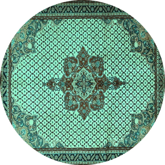 Ahgly Company Machine Washable Indoor Round Persian Turquoise Blue Traditional Area Rugs, 5' Round
