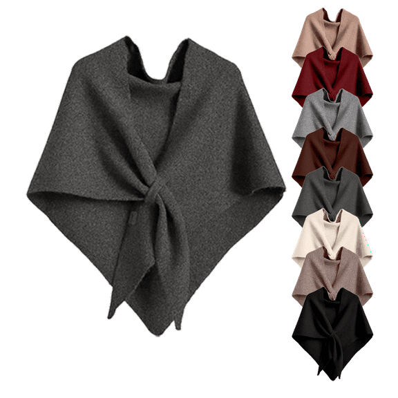Mohiass Knotted Triangle Wool Shawl for Women - Dark Gray Wool Blend Wrap, All Seasons Versatile Warm Scarf for Cold Weather & AC Room