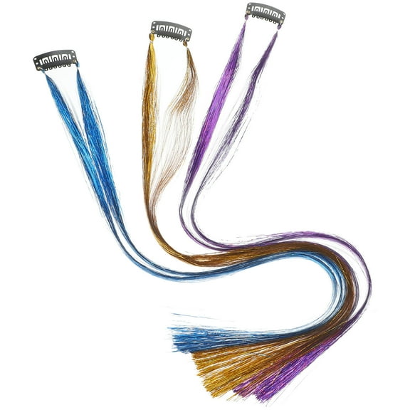 LOLIPPYY 6pcs Assorted Color Hair Tinsel Extensions, Glitter Strands for Hair Decoration, Fiber Material