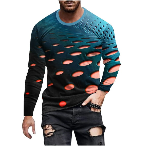 Fengyings Clearance Mens Long Sleeve Shirts Crew Neck Casual Tee Shirts Regular Fit Pullover T-Shirts