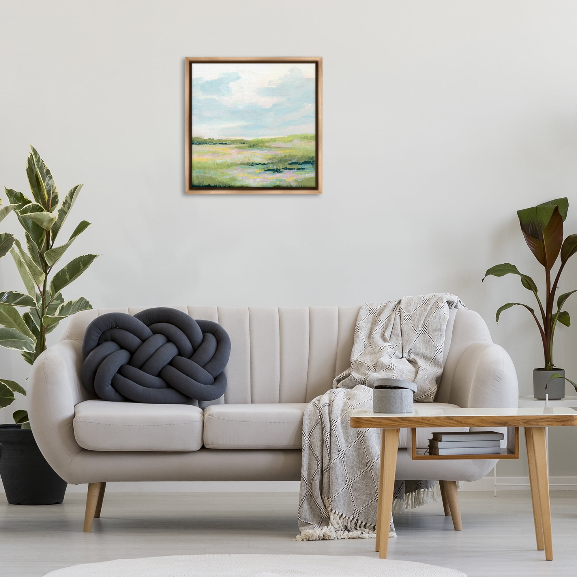 Stupell Industries Pastel Meadow Landscape Landscape & Nature Painting Brown Floater Framed Canvas Art Print Wall Art, 25 x 25