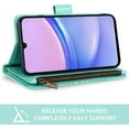 thumbnail image 3 of Phone Case for Samsung Galaxy A15 5G Wallet Cover with Tempered Glass Screen Protector and Flower Leather Flip Credit Card Holder Stand Wrist Strap Cell Accessories A 15 4G 15A Women Men Green, 3 of 13