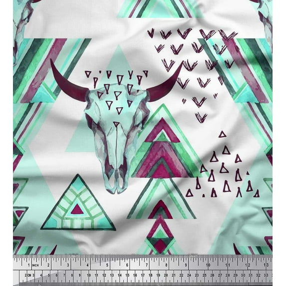 Soimoi Velvet Fabric Triangle & Animal Face Printed Fabric 1 Yard 58 Inch Wide