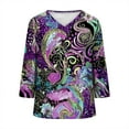 thumbnail image 5 of Mifsaly Women Silk Shirts Plus Size Womens 3/4 Sleeve Tops Boho V-Neck Vintage Print Vacation Tshirts Loose Beach Summer Blouse 2026 Trendy Workwear XXL, 5 of 5