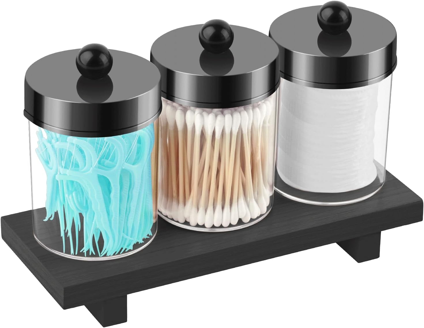 RGHJAR-3 Pack Qtip Holder Dispenser for Cotton Swabs, Balls, Pads, Floss Picks - Qtip Holder Bathroom Set with Vanity Tray.Bathroom Essentials Accessories Decor, Vanity Makeup Storage Organizer