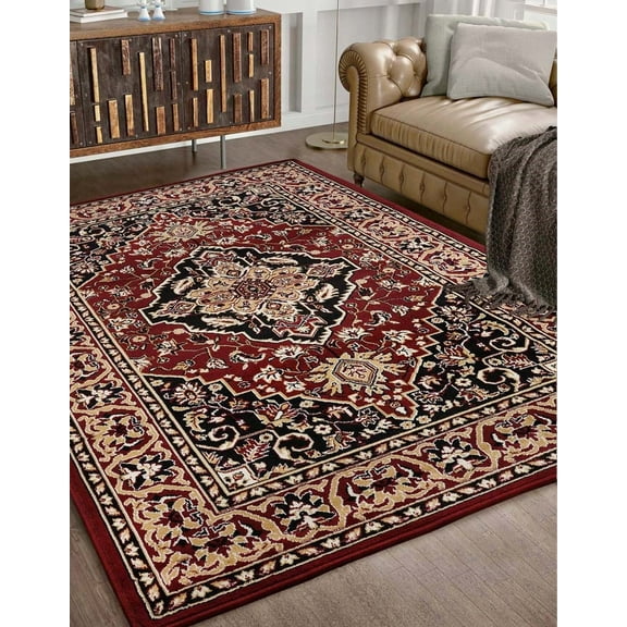 BNM Oriental Medallion Floral Indoor Area Rug, Red, 6' x 9'
