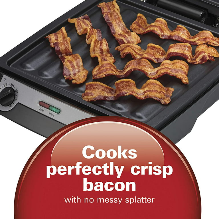 Hamilton Beach 4-in-1 Indoor Grill & Electric Griddle Combo with Bacon  Cooker, Opens Flat to Double Cooking Surface, Removable Nonstick Plates,  Black
