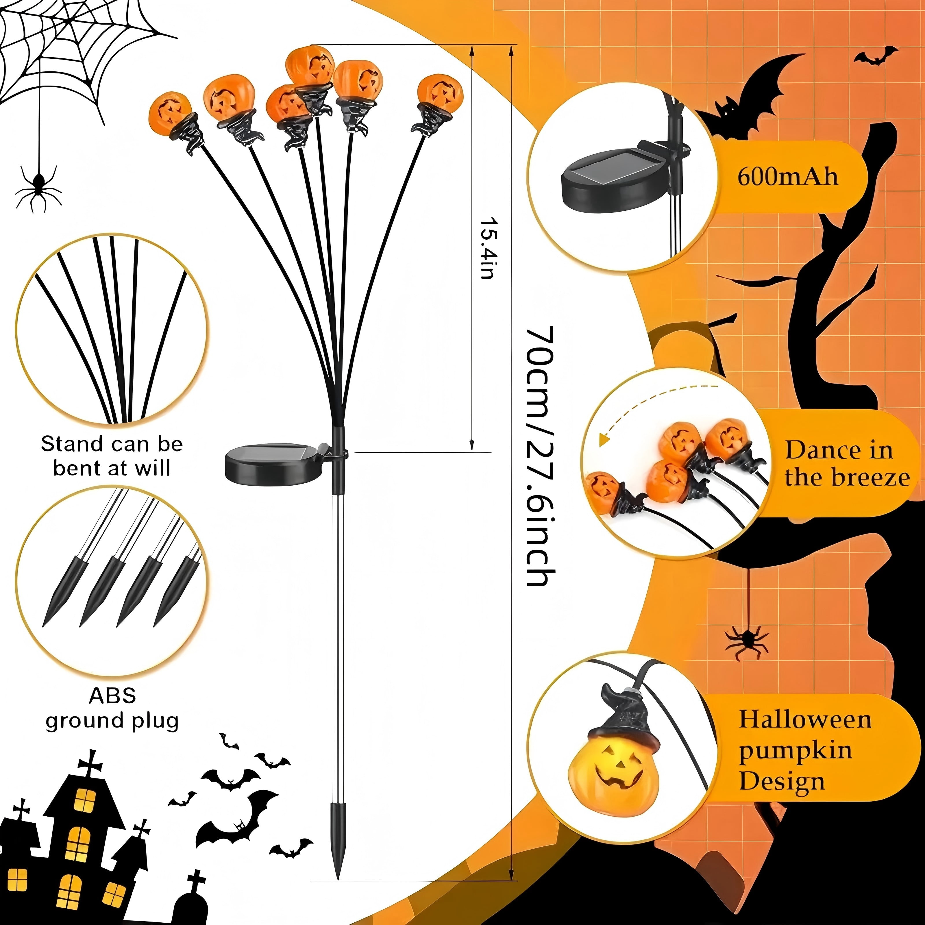 ZOEYKIMLO Halloween Decorations Outdoor, Solar Pumpkin Halloween Path Lights for Yard Garden Lawn Party Decor, 4Pack