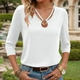 thumbnail image 2 of Razzly Women's Casual 3/4 Sleeve V Neck T Shirt Loose Fit Basic Solid Color Top Comfortable Daily Wear Outfits For Spring Fall Winter(White,3XL), 2 of 6