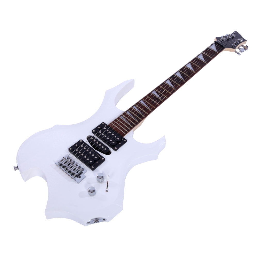 Private Jungle Novice Flame Shaped Electric Guitar HSH Pickup Bag Strap Paddle Rocker Cable Wrench Tool,White