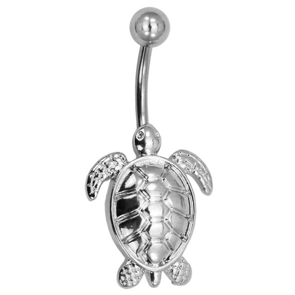 Pierce2GO Silver 14G Sea Turtle Belly Button Ring 316L Surgical Steel Piercing Barbell