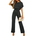 thumbnail image 1 of Kmbangi Femmes Combinaison Élégante Manches Courtes Évidé Taille Cravate Solide Été Pantalon Large Jambe, 1 of 9