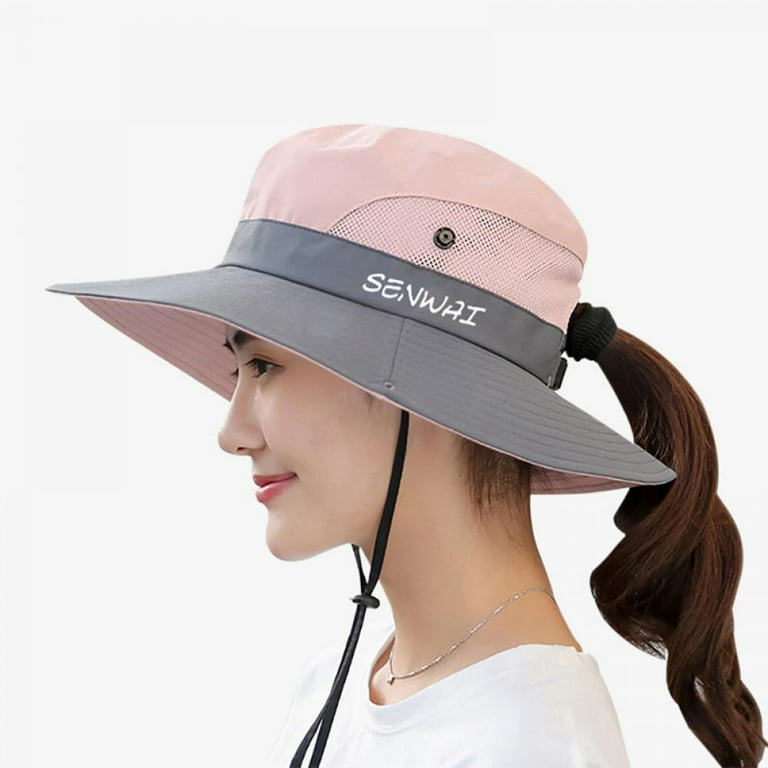Womens UV Protection Wide Brim Sun Hats Cooling Ponytail Hole Cap Travel  Outdoor 
