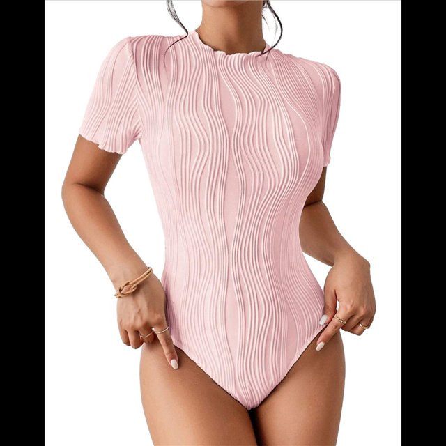 para Mujer, Cuello Redondo, Corta, Trajes de Baño, Trajes de Salida, Leotardos de Verano, Camisetas de una Pieza. Rosa XL