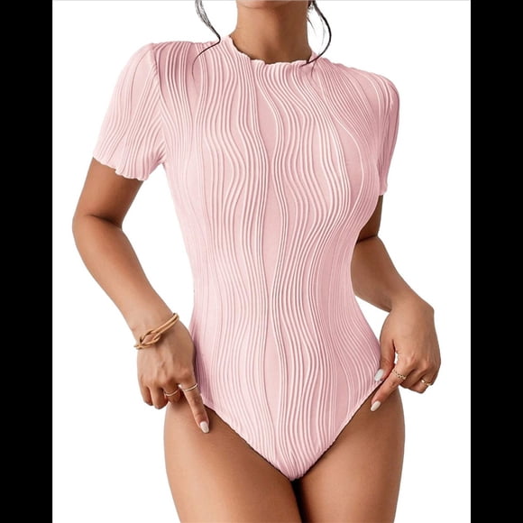 para Mujer, Cuello Redondo, Corta, Trajes de Baño, Trajes de Salida, Leotardos de Verano, Camisetas de una Pieza. Rosa XL