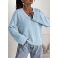 thumbnail image 2 of DOKOTOO Womens Lightweight V Neck Crochet Knit Sweaters Long Sleeve Pullover Tops Softr Casual Work Office Sweater for WomenS-2XL, 2 of 7