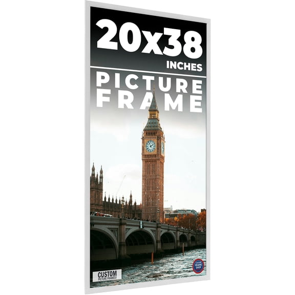 38x20 White Wood Picture Frame - UV Acrylic, Foam Board Backing, Hanging Hardware