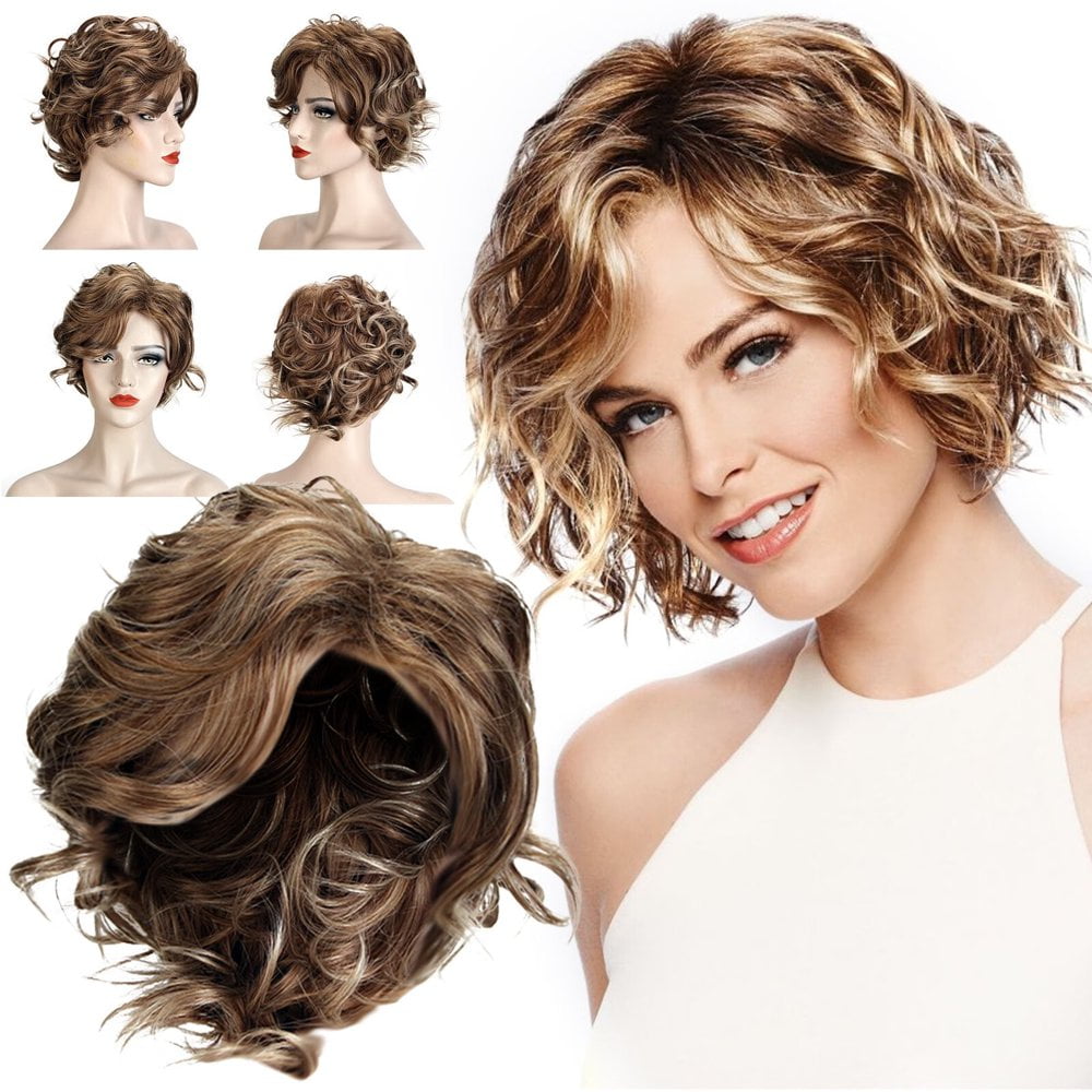 AAOMASSR WTN Ladies Wig Wig Front Lace Wig Female Golden Partial Short Curly Hair Fiber Hand Woven Headgear Suitable for Party Wigs Walmart