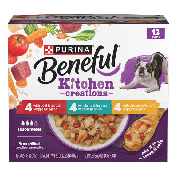 Purina Beneful Kitchen Creations With Beef, Chicken, or Lamb Wet Dog Food Variety Pack, 3 oz Cans (12 Pack)