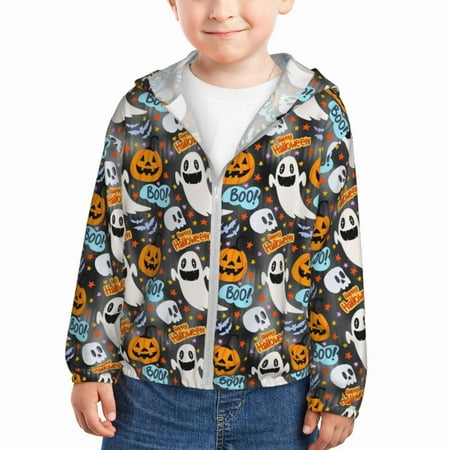 

Lukts Happy Halloween2 Print Children s Long-Sleeved Sun Protection Clothing Hooded Sweatshirts for Boys and Girls Outdoor Sports-4 Years
