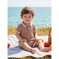 thumbnail image 6 of BemeyourBBs 2Pcs Toddler Baby Boy Summer Outfits Infant Baby Boys Summer Clothes Short Sleeve Lapel Collar Solid Color Jacquard Shirt Tops and Elastic Waist Shorts Set, 6 of 9