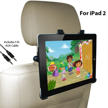 DBTech Headrest iPad 2 Car Mount - Fits all Cars - Great for Backseat Entertainment. Includes Bonus 3.5mm AUX Cable (6