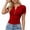 Red, variant on KIHOUT Women's Ribbed Knit Henley V-Neck Short Sleeve T-Shirt Stretchy Form-Fitting Casual Everyday Top