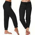 thumbnail image 2 of Black Of Friday Deals Trousers For Womens Elasticated Bouquet Feet Pants Drawstring Slacks Solid Color Trousers Straight Leg Pants Pockets Slacks Slim Fit Sport Trousers High Waist Pants, 2 of 7