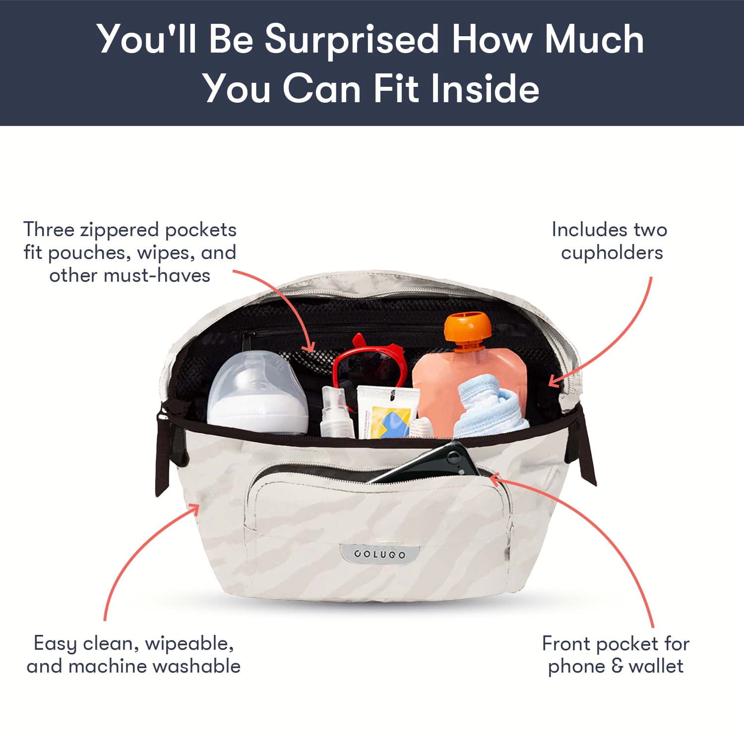 Colugo - The On the Go Organizer, Designed to Fit Stroller, Dune Zebra