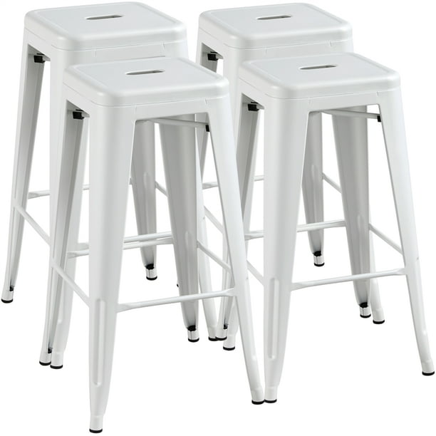 Alden Design Industrial Metal 30, Backless Counter Height Stools White