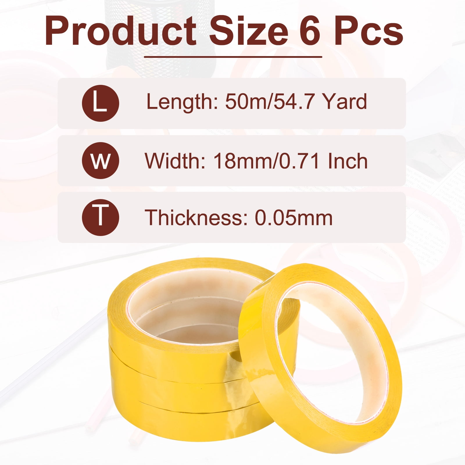 Uxcell 6 Rolls Whiteboard Tape Graphic Chart Tape 18mm 54.7 Yard Art Tape Thin Self-Adhesive Pinstripe Tape Masking Tape, Yellow