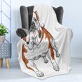 thumbnail image 4 of English Bulldog Soft Flannel Fleece Throw Blanket, Muscular Dog with Sketch Style Illustration of Canine Pure Breed Animal, Cozy Plush for Indoor and Outdoor Use, 50" x 70", Brown White, by Ambesonne, 4 of 5