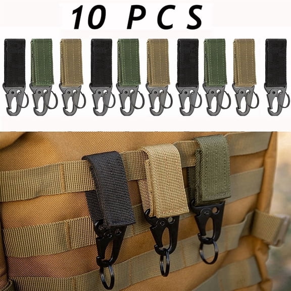 10 Pack Tactical MOLLE Clips,Nylon Webbing Buckle Key Holders Keychain with Hooks,Molle Belt Clip Key Buckle Hanger Gear Keepers for Outdoor,Tactical Accessories
