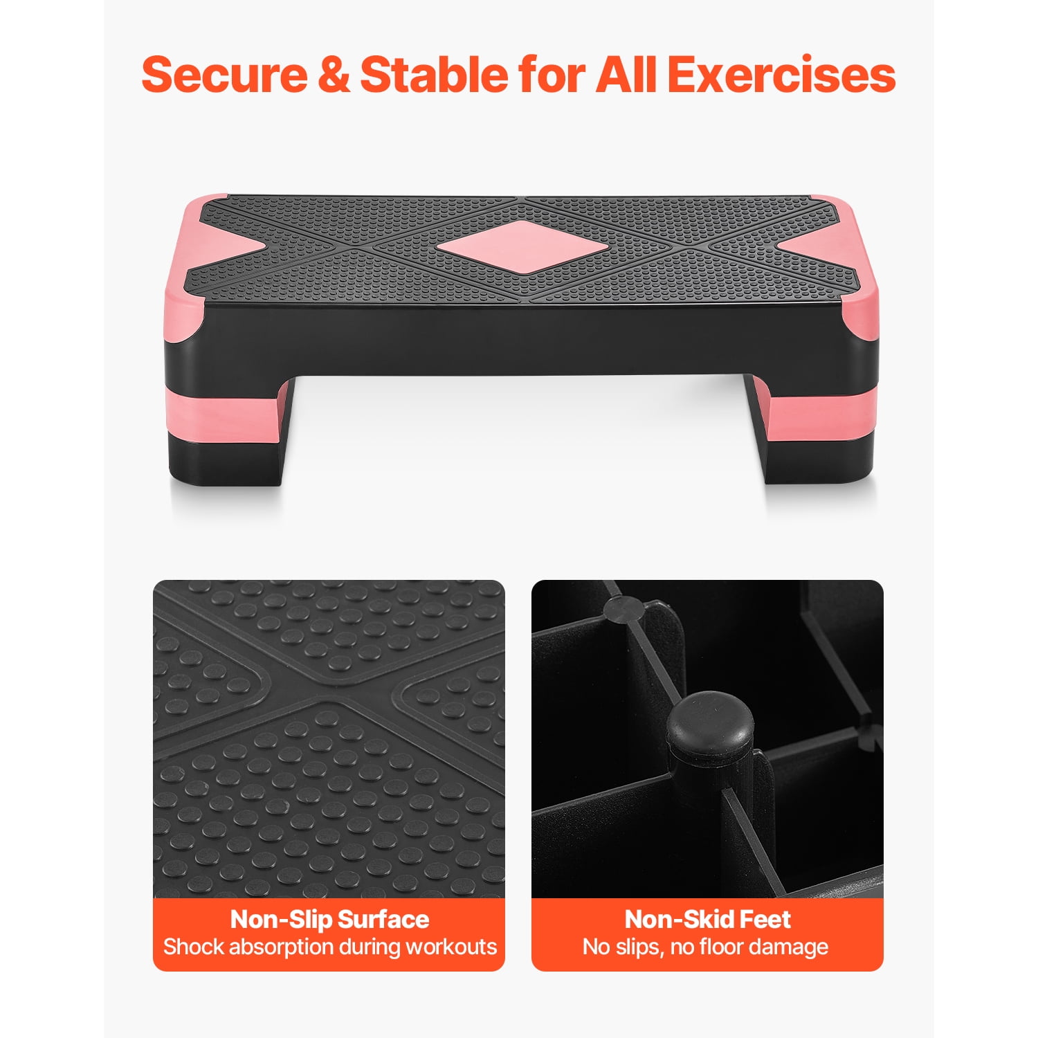KFFKFF Aerobic Exercise Step Platform, 28-Inch Workout Stepper with Adjustable Height, Fitness Training Deck with 4 Risers, Non-Slip Surface for Home Gym Cardio and Strength, Red