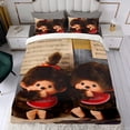 thumbnail image 4 of Monchhichi Conjunto de sábanas temático, trío de piezas, cómodo y amigable con la piel, diseño único, regalo de decoración para el hogar para familiares, amigos y fans,135X200cm, 4 of 6