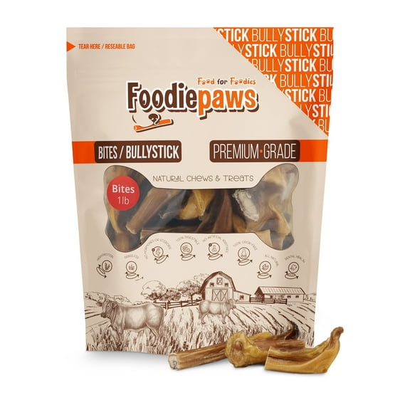 FOODIEPAWS Bully Stick Bites for Dogs, 1 lb Bulk Pack (2-3 Inch) | Training Treats | All Natural, Grass-Fed Beef Pizzle | Grain-Free, Rawhide-Free & Fully Digestible | High Protein Dental Chews