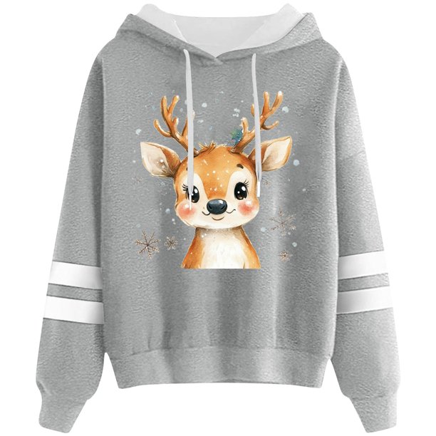 WILLBEST Sudadera Oversize para Mujer con Estampado Navideño Informal y Cordón Ajustable Chica