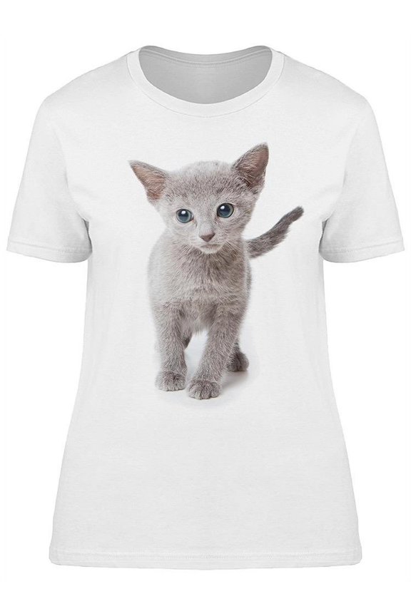 Tiny Russian Blue Kitty Beauty T-Shirt Women -Image by Shutterstock, Female Medium